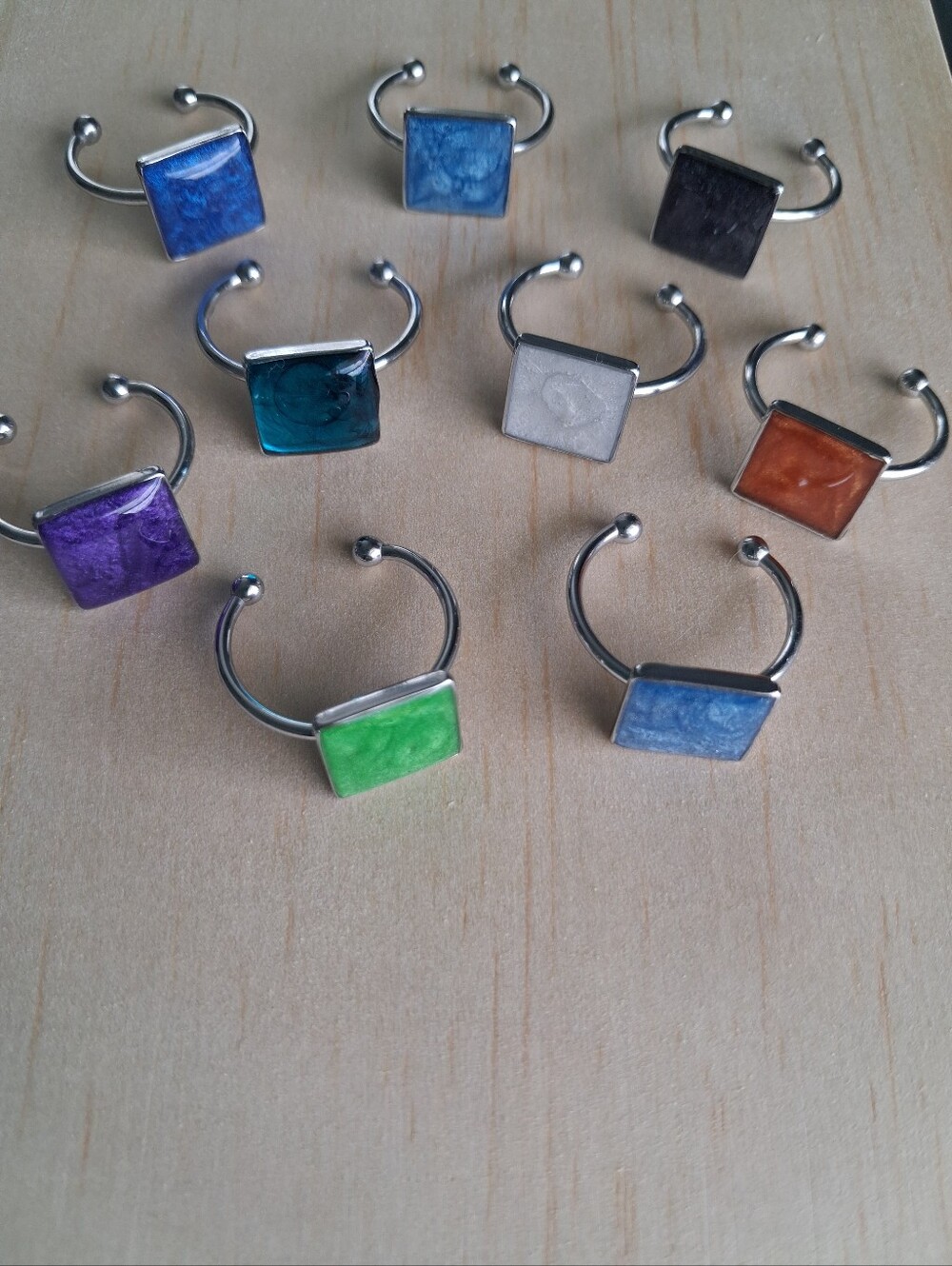 Stainless Steel Colorful Square Stone Adjustable Rings - Assorted Colors